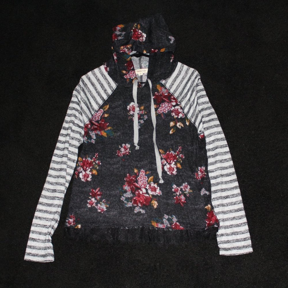 Black/Floral Rewind Hooded Long Sleeve Shirt Sz. L
